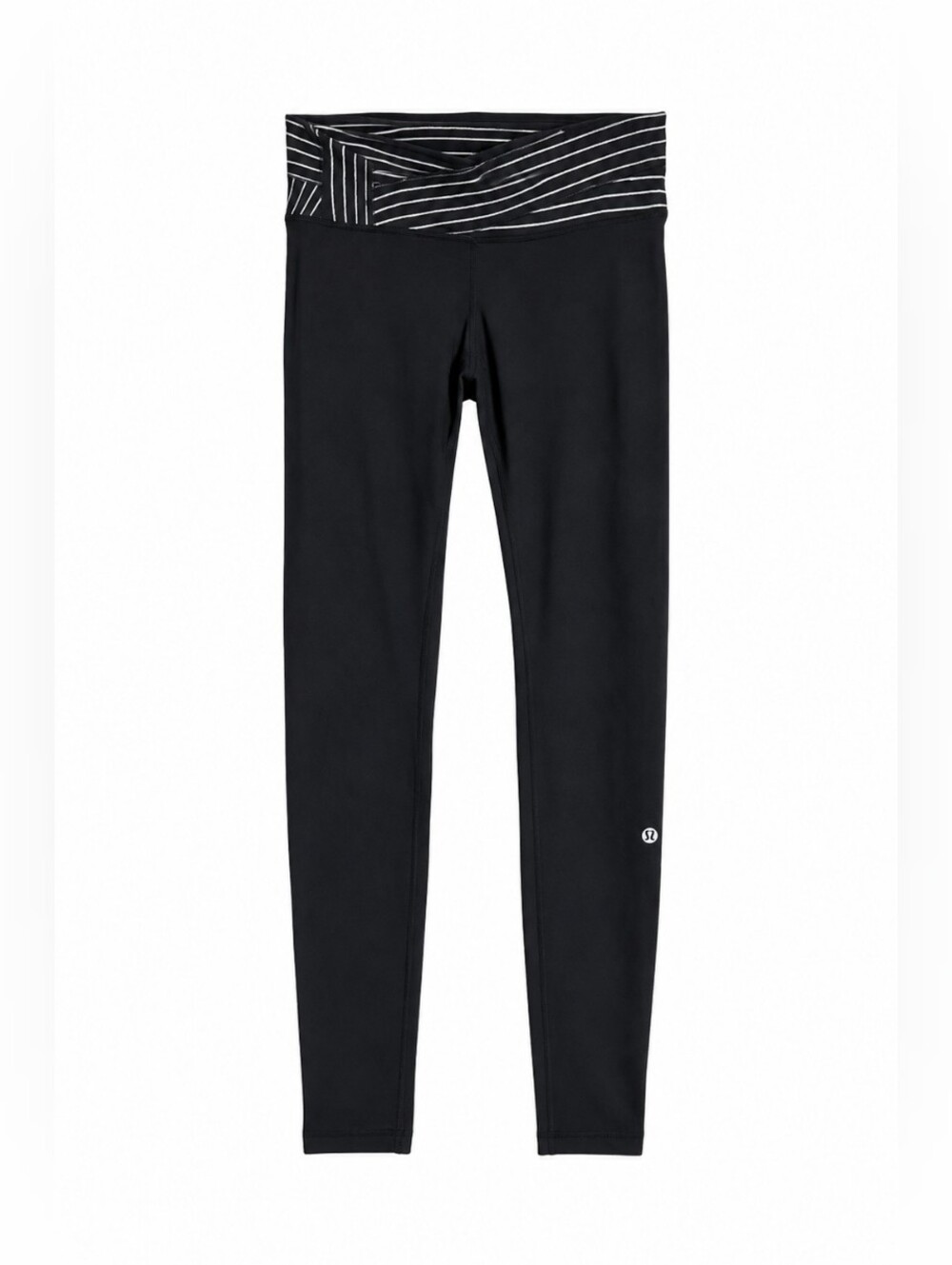 Lululemon Women's Wunder Under Reversible Yoga Leggings Black Striped Waist Sz 6